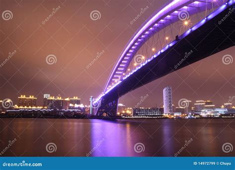 Night View of Modern Bridge Stock Image - Image of symbol, tourist ...