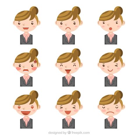 Free Vector | Businesswoman with nine different facial gestures