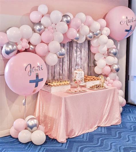 Silver + pink christening balloons | Christening balloons, Something ...