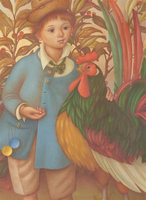 Lot 70: Philippe Henri Noyer O/C Painting, Boy w/ Rooster | Case Auctions