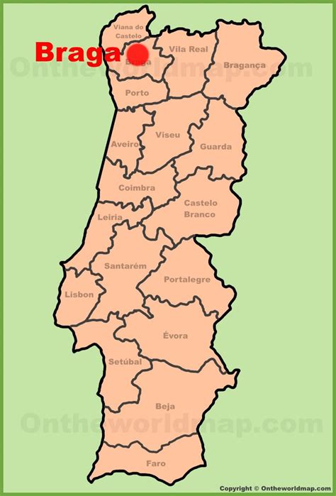 Braga location on the Portugal Map - Ontheworldmap.com