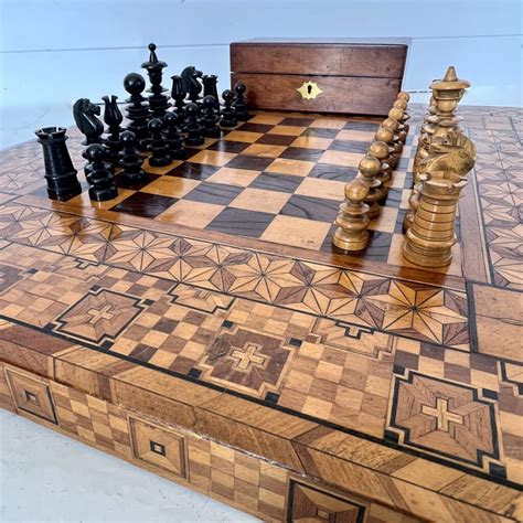 Antique Chess Set with Parquetry Chess Board - Tinker and Toad