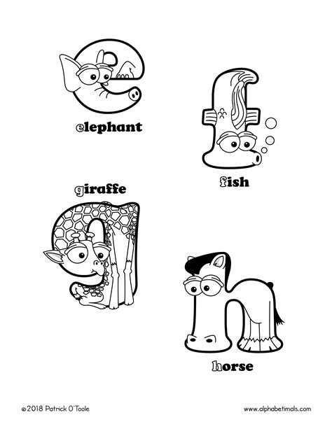 Printable Coloring Pages: Lowercase Letters & Animals - Alphabetimals