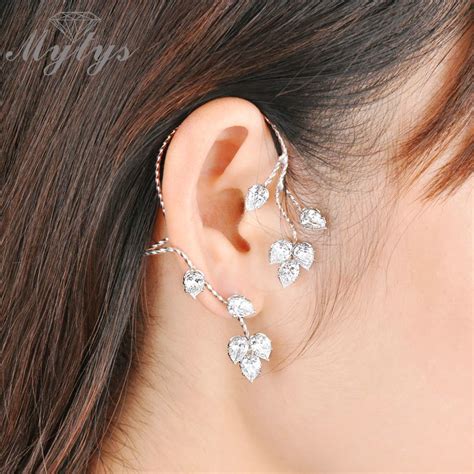 Mytys Unique Design Clear Crystal Grass Vine Ear Cuff Earrings Women ...