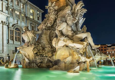 Fountains on Piazza Navona in Rome. Fountain of the Four Rivers