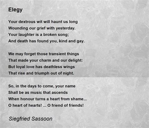 Elegy - Elegy Poem by Siegfried Sassoon