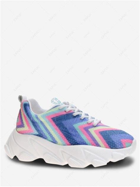 [36% OFF] 2021 Zig Zag Pattern Platform Sport Shoes In MULTI-B | ZAFUL