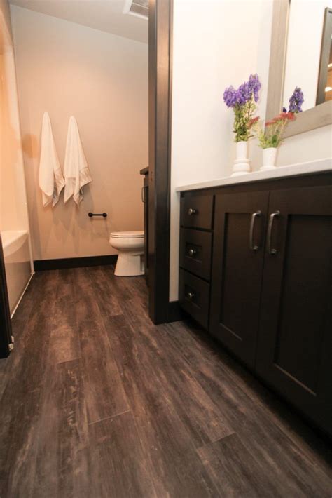 Dark Luxury Vinyl Plank Bathroom Floor