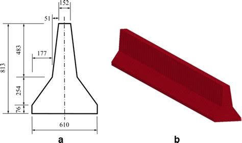 The New Jersey concrete barrier. a cross-section dimensions, b the FE ...