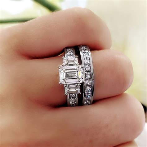 2.2 Ct. Emerald Cut Natural Diamond Classic 3 Stone Emerald Princess ...