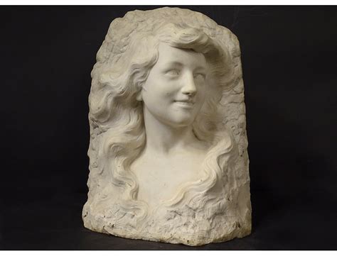 Sculpture Etienne Lenhoir bust young woman Carrara marble Art Nouveau XIXth