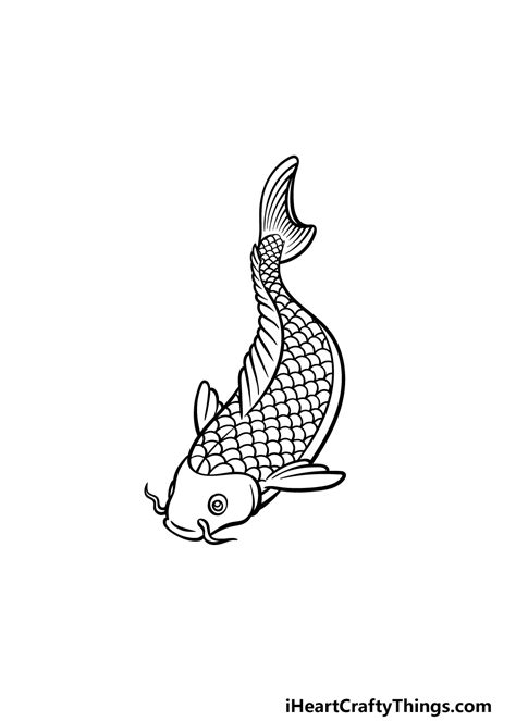 Detailed Black And White Koi Fish Drawings