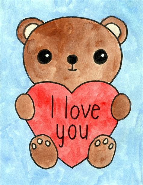 Easy How to Draw a Valentine Bear Tutorial Video & Coloring Page