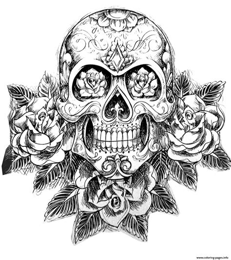 Sugar Skull With Roses Coloring Pages - Coloring Home