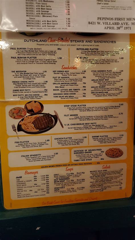 Menu at Pepino's pizzeria, Menomonee Falls