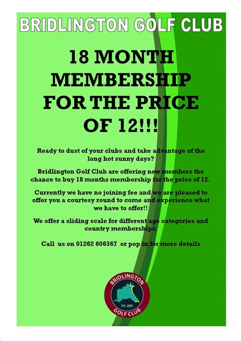 Membership Deals - 18 Months for the price of 12!!! - Bridlington Golf Club