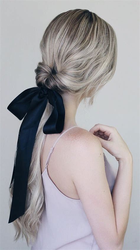 Simple Hairstyles Incorporating Bows & Ribbon | Ribbon hairstyle, Long ...