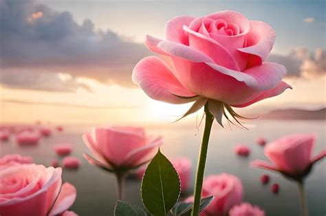 Premium AI Image | Pink roses in the sunset