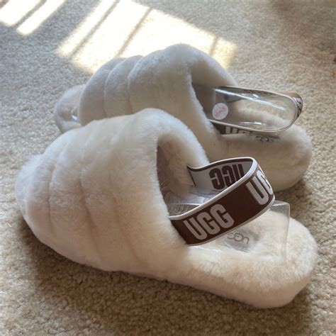 Brand-New Trendy White Ugg Slippers with Comfort Strap | Pretty shoes ...