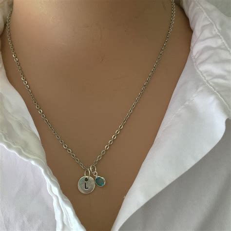 Initial Necklace, Initial Birthstone Necklace, Birthstone Initial ...