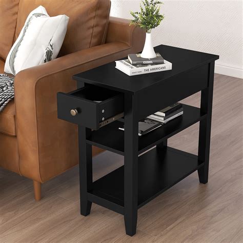 ChooChoo Side Table Living Room, Narrow End Table with Drawer and Shelf ...