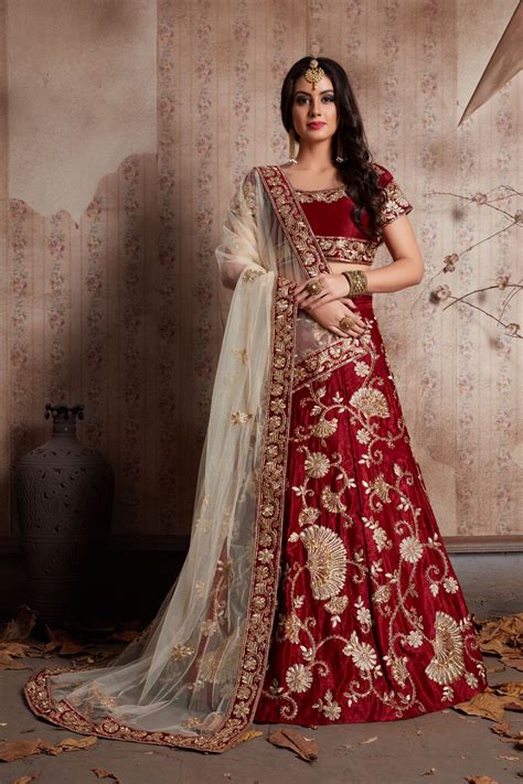 Indian Dress Maroon Color Bridal Lehenga 341M