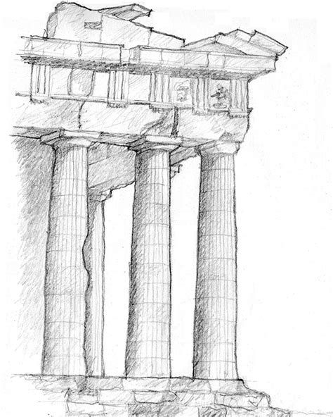 In-situ sketch of the corner of the Parthenon at the Acropolis, Athens ...