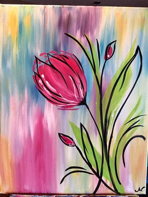 Tulip Painting, Flower Painting Canvas, Simple Canvas Paintings ...