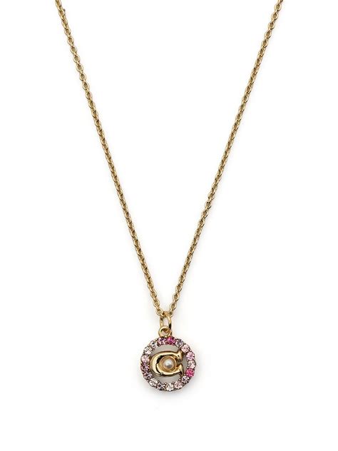 Coach Logo Pendant Necklace In Gold | ModeSens