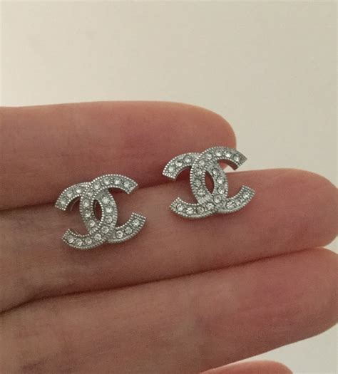 CHANEL Silver CC Mini Crystal Stud Earrings Timeless Classic Authentic NIB