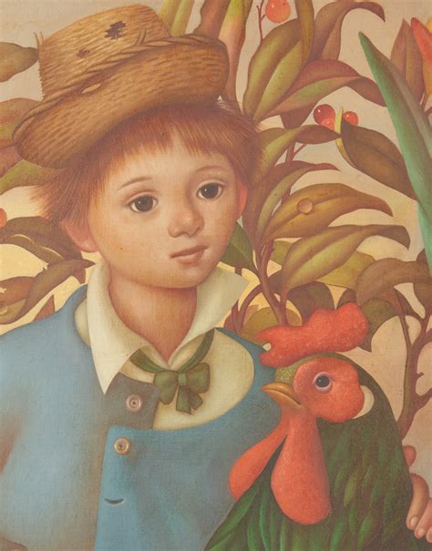 Lot 70: Philippe Henri Noyer O/C Painting, Boy w/ Rooster | Case Auctions