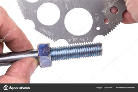 Measurement by screw pitch gauge in detail — Stock Photo © KPixMining ...