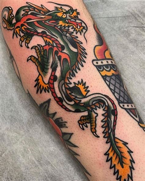 Pin by Sam Clausen on tattoo ideas | Traditional tattoo dragon ...