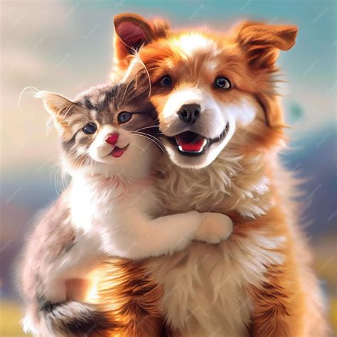 Premium Photo | Happy dog and cat friends posing together