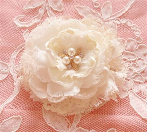 Larger Handmade Fabric Flower Lace Flower With Pearl and | Etsy