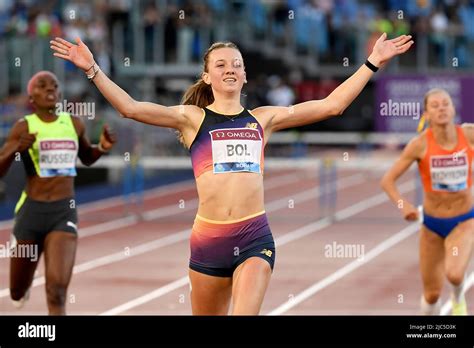 Femke Bol of the Netherlands celebrates after compete in the 400m ...