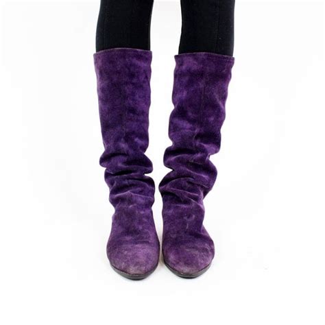 purple suede boots 8 / slouchy knee high boots by OmniaVTG on Etsy