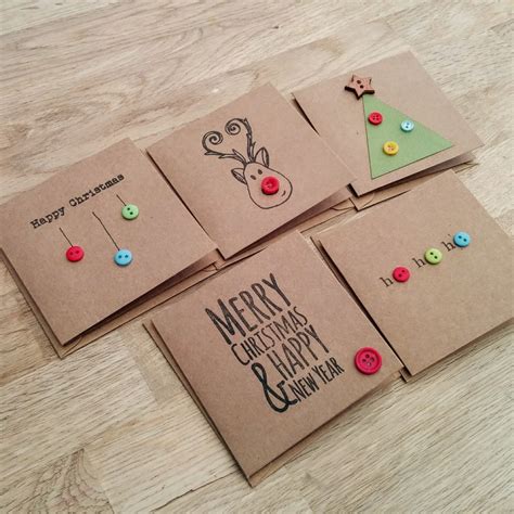 Pack of 5 Cute Handmade Christmas Cards With Buttons - Etsy UK ...