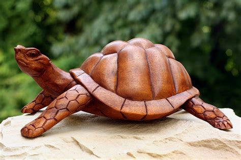 12" Wooden Tortoise Turtle Statue Hand Carved Sculpture Wood Home Decor ...