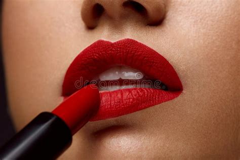 Red Lipstick. Closeup of Woman Face with Bright Lips Makeup Stock Photo ...