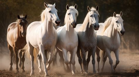 Five White Horses Running In Unison Background, 7 Horse Picture ...