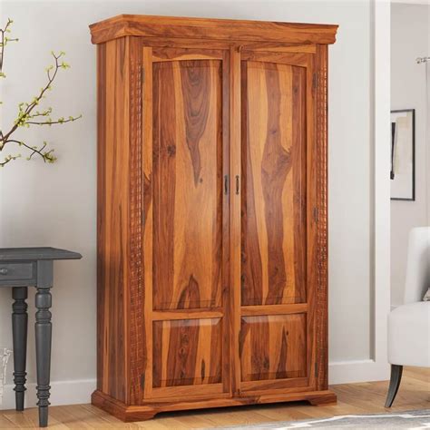 Caspian Modern Solid Wood Wardrobe Clothing Armoire With Shelves ...