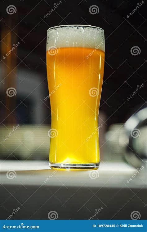 Tall Glass of Light Beer in a Brewery Stock Image - Image of steel ...