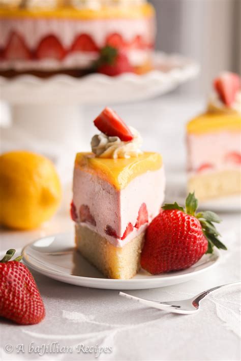 Lemon Strawberry Mousse Cake - A baJillian Recipes