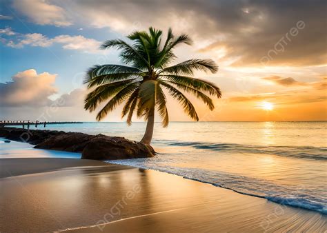 Beautiful Ocean Beach Sunset Palm Tree Nature Background Wallpaper ...