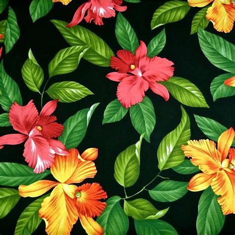 Hawaiian Print Cotton Fabric Per Yard Lovely Gold & Coral Okika by ...