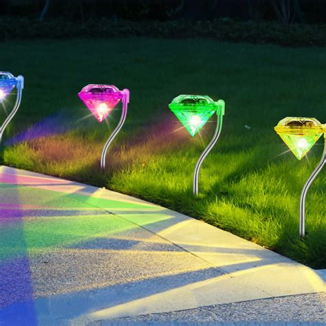 (4 Pack) Solar Garden Light Outdoor Diamond LED Light 7-Color Changing ...