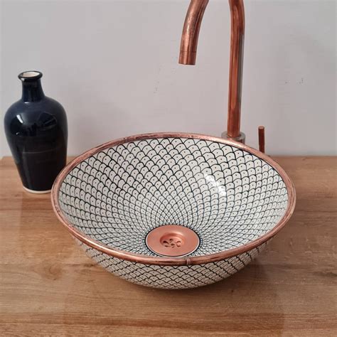 Copper Bathroom Sink Vessel Sink Copper Rimmed Solid Copper Drain Gift ...