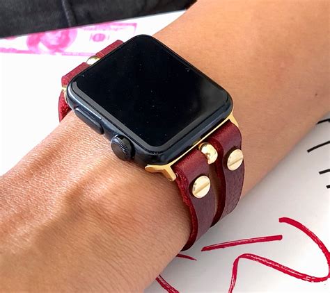 Genuine Leather & Gold Apple Watch Band 38mm 40mm 42mm 44mm | Etsy