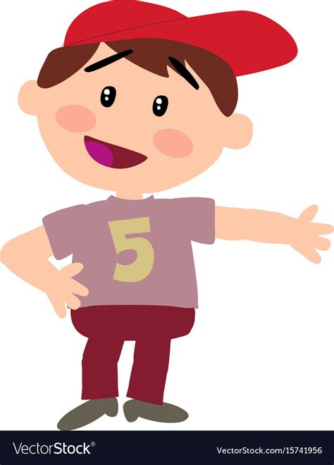 Cartoon character white boy with red cap showing Vector Image